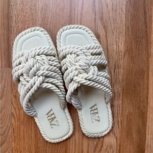 Zara Cream Braided Sandals Casual Comfort